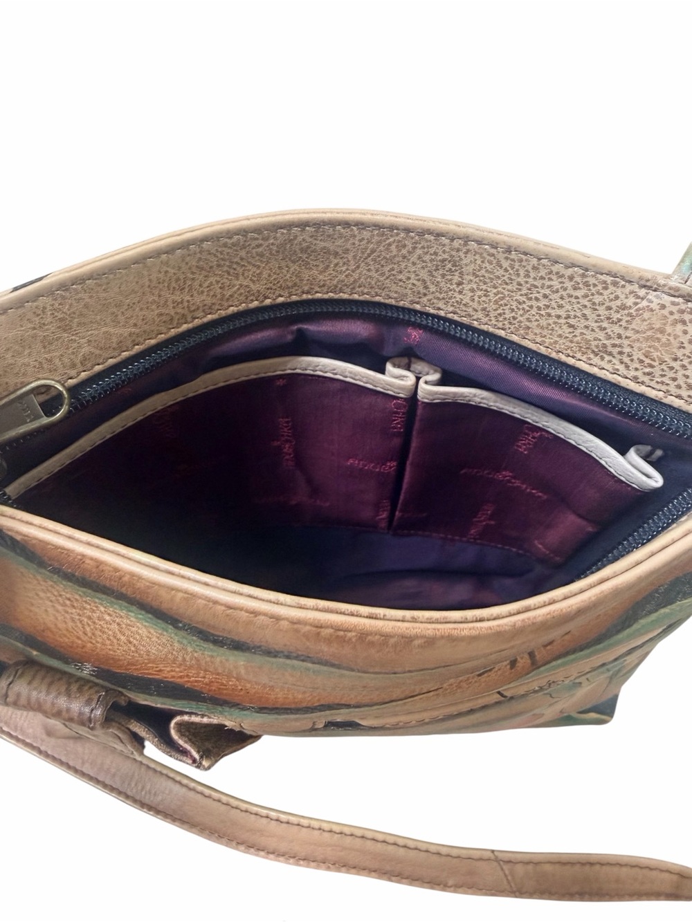 ANUSCHKA HAND PAINTED CROSSBODY LEATHER PURSE. - Picture 12 of 14